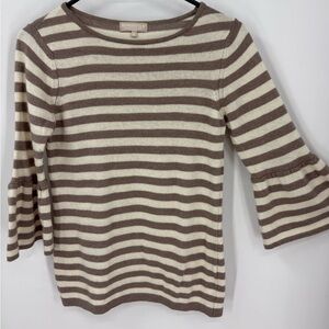Benedetta Marino wool cashmere blend brown/white striped bell sleeve sweater S